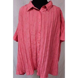Chelsea Studio Women 36W Salmon Button Bell Sleeves Pleated Embroidered Top
